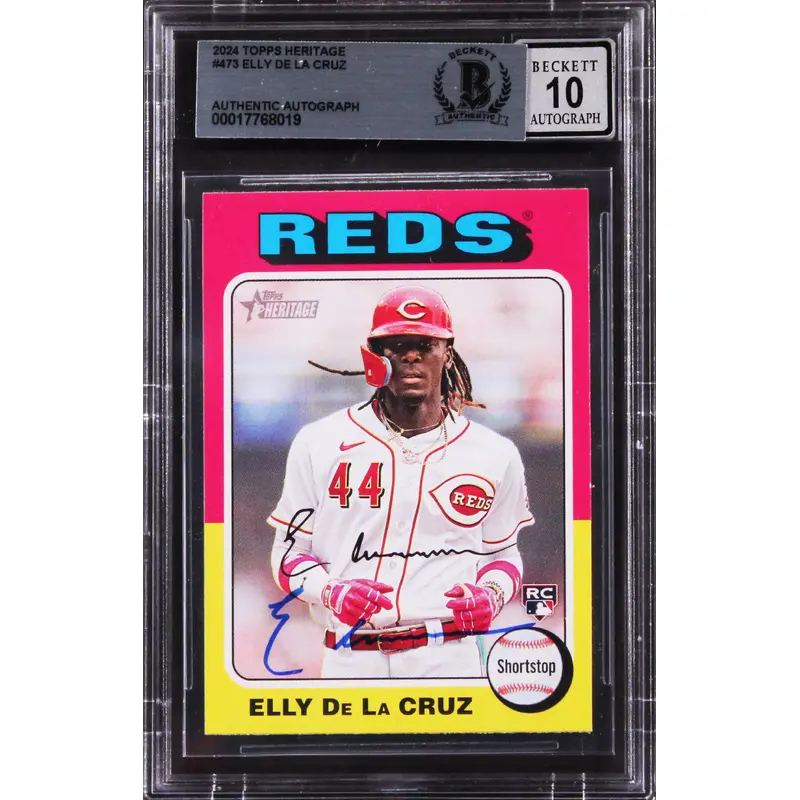 Reds Elly De La Cruz Signed 2024 Topps Heritage #473 RC Card Auto 10 BAS Slabbed