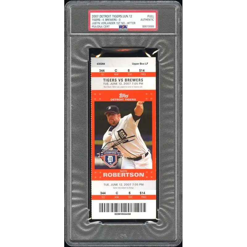 Justin Verlander Signed 1st No Hitter ticket PSA/DNA Slabbed AUTO Detroit Tigers