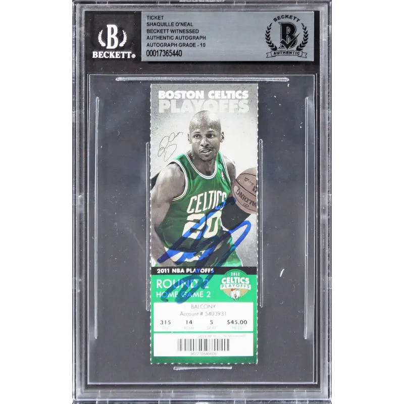 Celtics Shaquille O'Neal Signed 2011 NBA Playoffs Ticket Stub Auto 10! BAS Slab