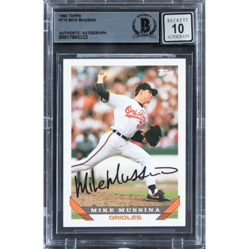Orioles Mike Mussina Signed 1993 Topps #710 Card Auto Graded 10! BAS Slabbed