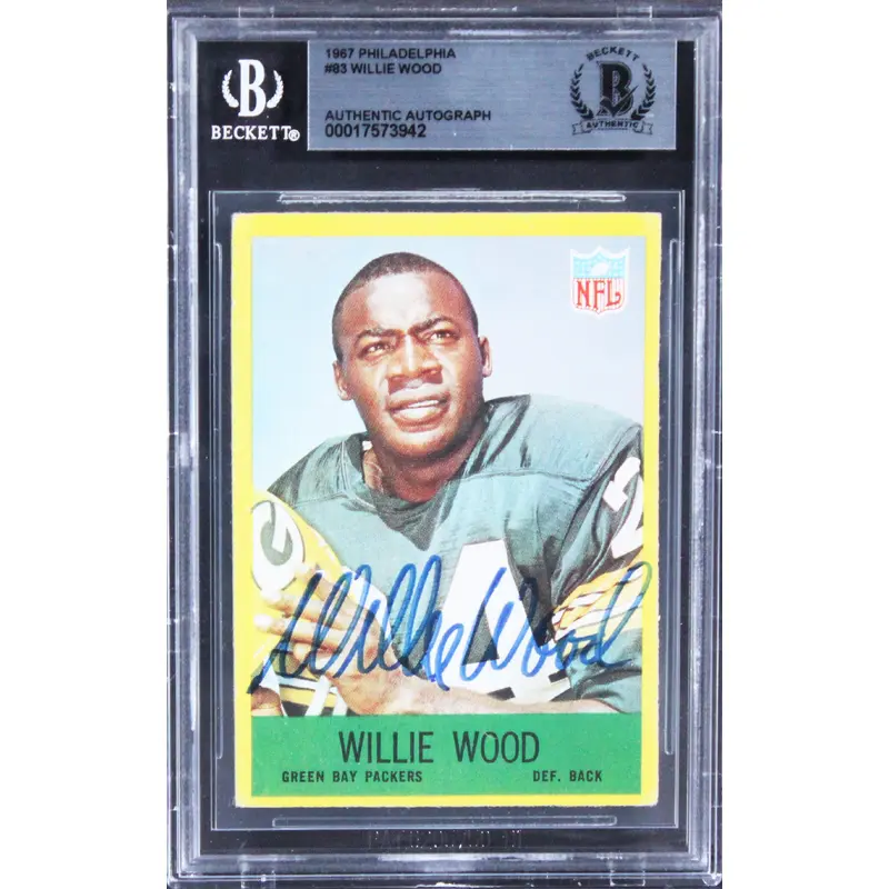 Packers Willie Wood Authentic Signed 1967 Philadelphia #83 Card BAS Slabbed