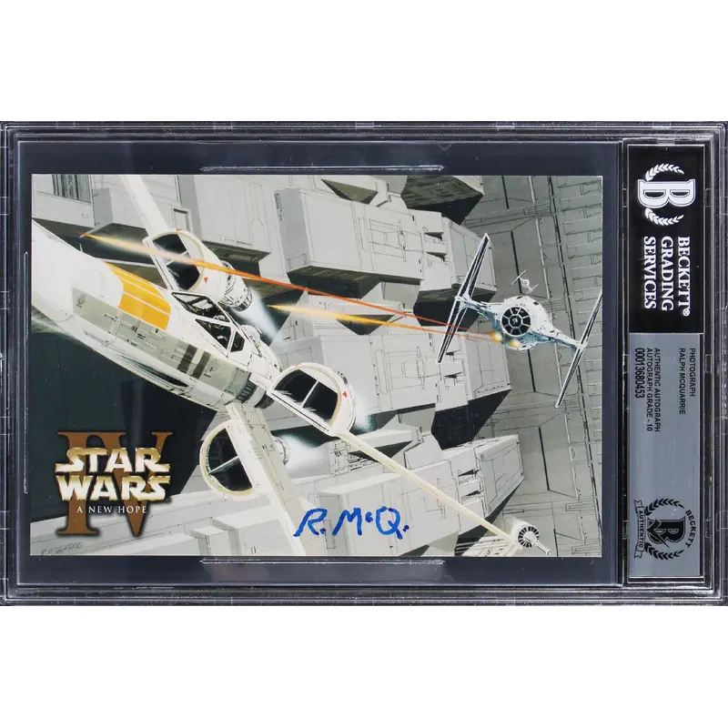 Ralph McQuarrie Star Wars A New Hope Signed 4.75x7.25 LE Photo Auto 10! BAS Slab