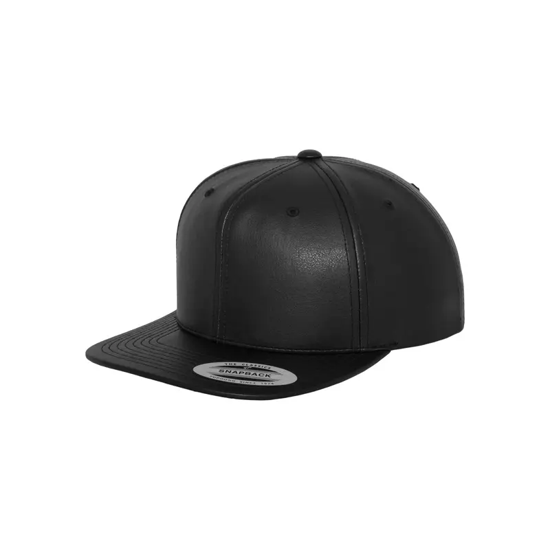 Full Leather Imitation Snapback - Black