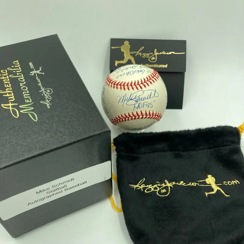 Mike Schmidt Signed Heavily Inscribed Career STAT Baseball Reggie Jackson COA
