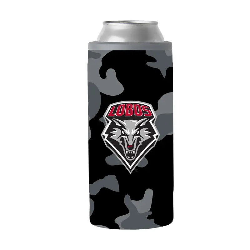 New Mexico Black Camo 12oz Slim Can Coolie