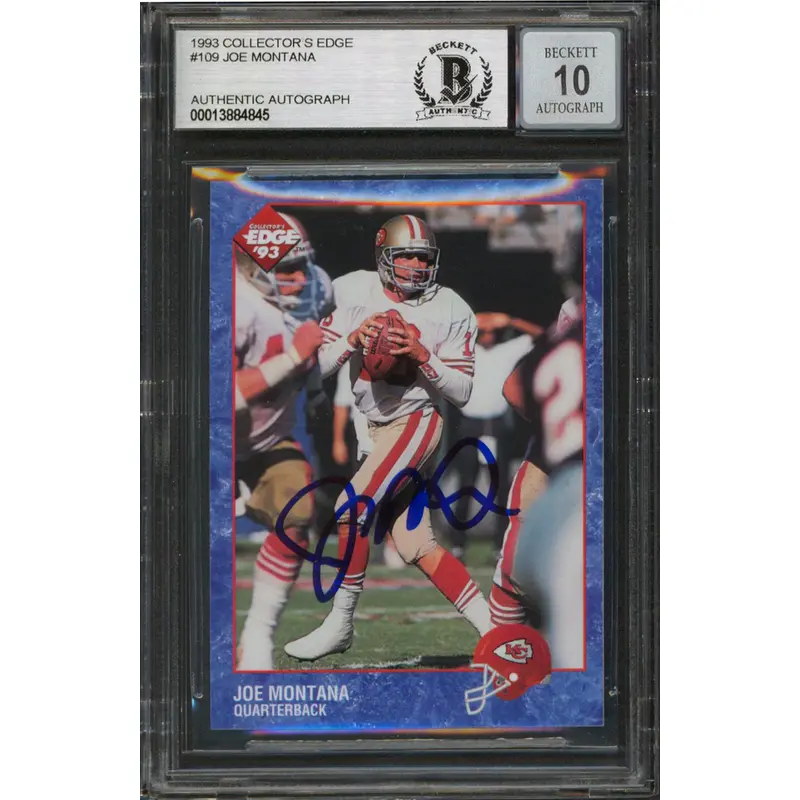 Chiefs Joe Montana Signed 1993 Collector's Edge #109 Card Auto 10! BAS Slabbed