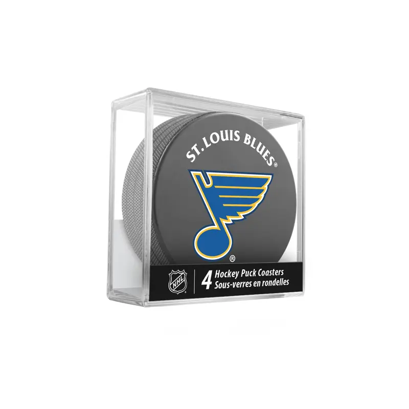NHL St. Louis Blues Hockey Puck Drink Coasters (4-Pack) In Cube