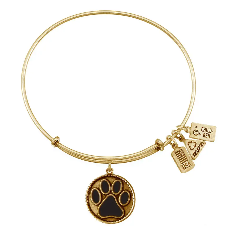 Black Paw Print Charm Bangle
