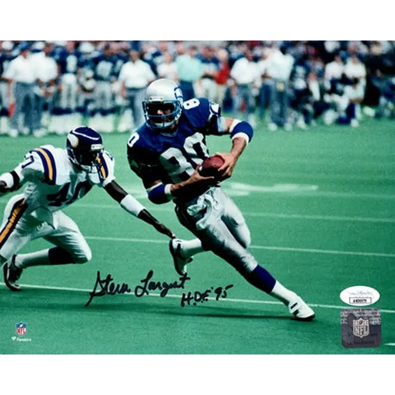 Steve Largent Autographed Seattle Seahawks (Blue Jersey) 8x10 Photo w/ "HOF 95" - JSA