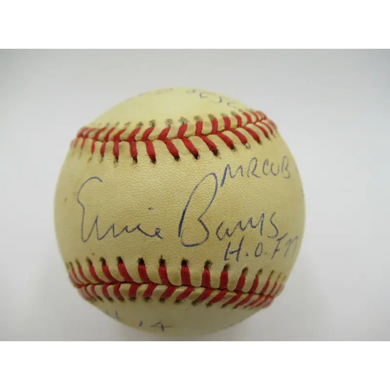 Ernie Banks Signed Heavily Inscribed Career STAT Baseball Reggie Jackson COA
