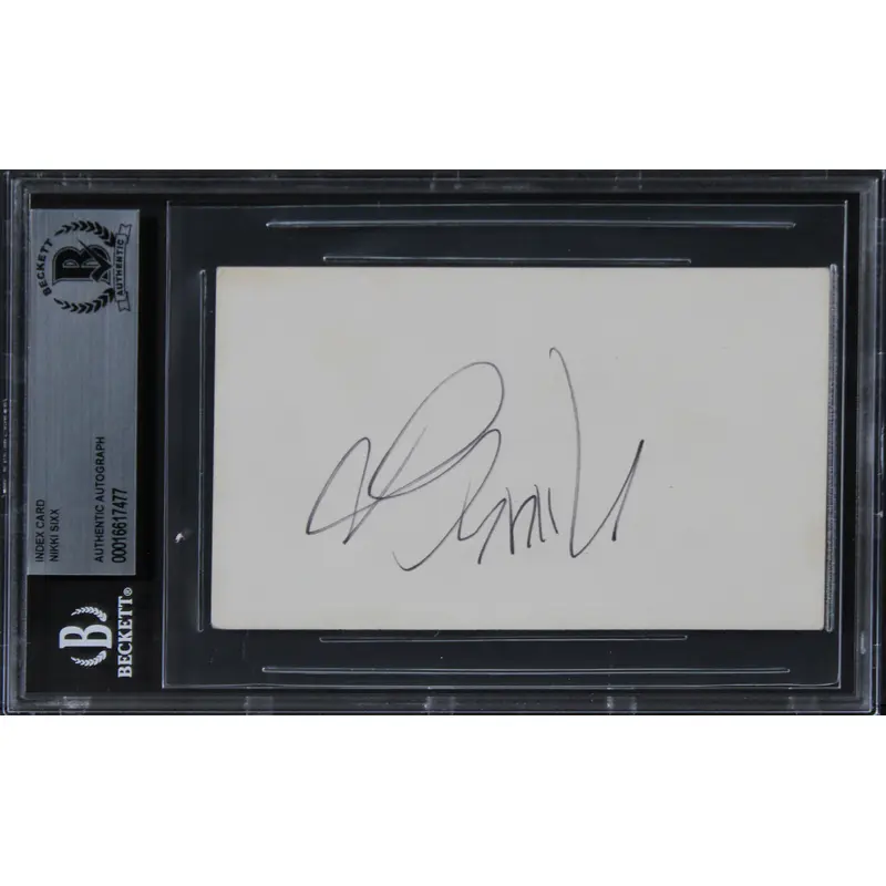 Nikki Sixx Motley Crue Authentic Signed 3x5 Index Card Autographed BAS Slabbed