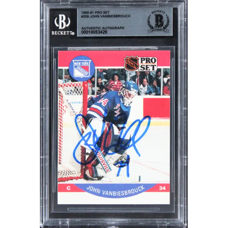Rangers John Vanbiesbrouck Authentic Signed 1990 Pro Set #209 Card BAS Slabbed