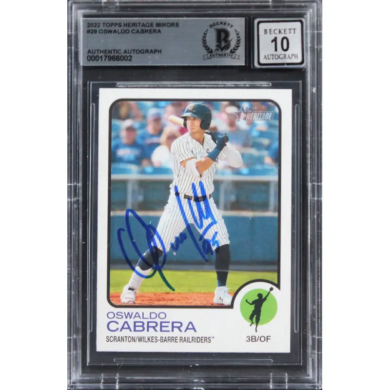 Yankees Oswaldo Cabrera Signed 2022 Topps Heritage M #29 Card Auto 10! BAS Slab