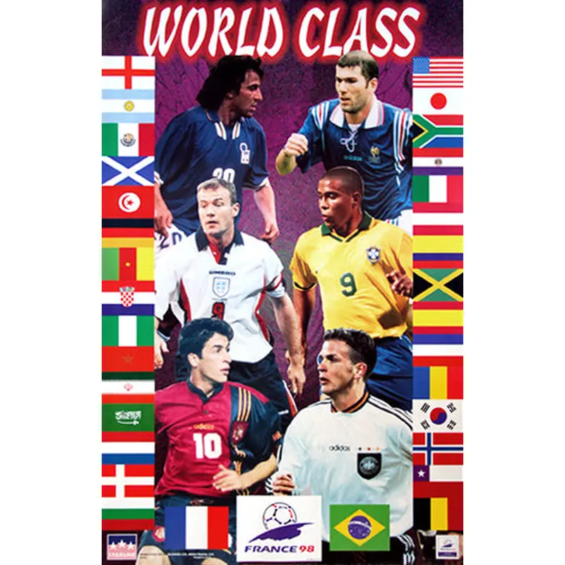 World Cup Soccer 1998 "World Class" Poster (32 Nations, 6 Superstars) - Starline Inc.