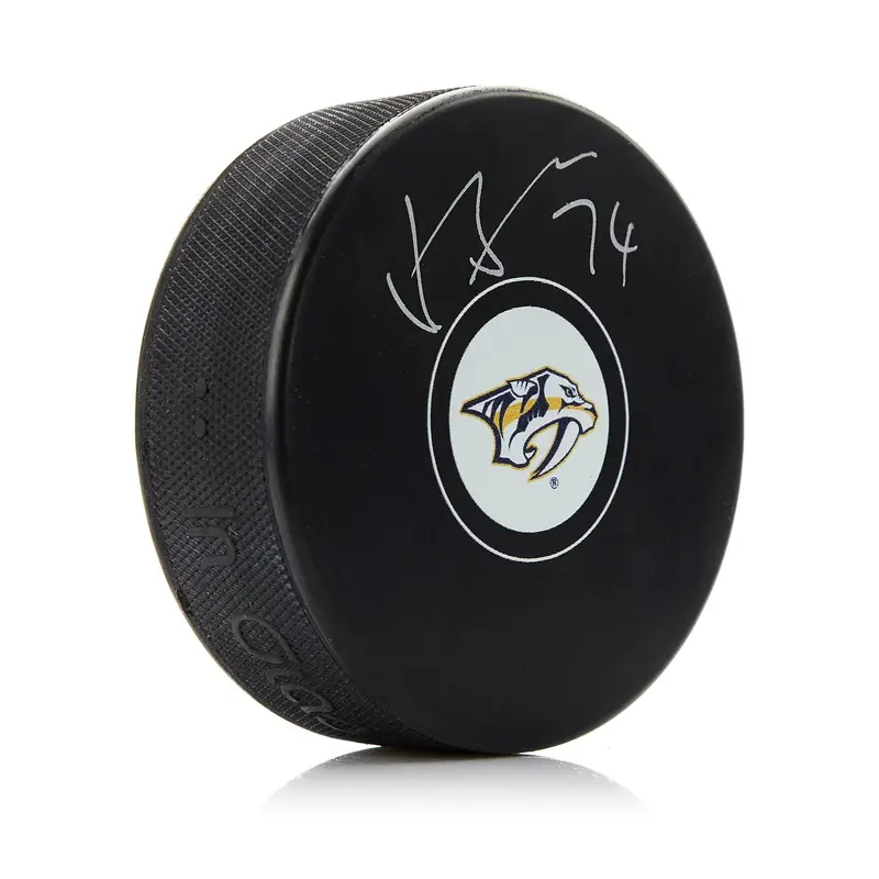 Juuse Saros Autographed Nashville Predators Hockey Puck - JSA