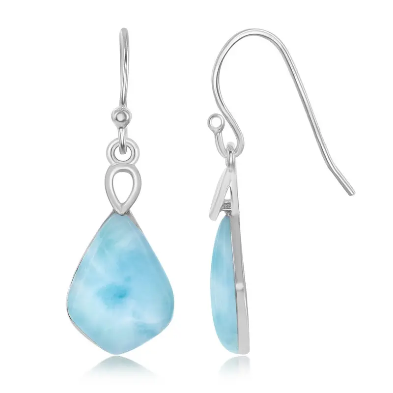 Sterling Silver, Diamond Shaped Larimar Dangling Earrings