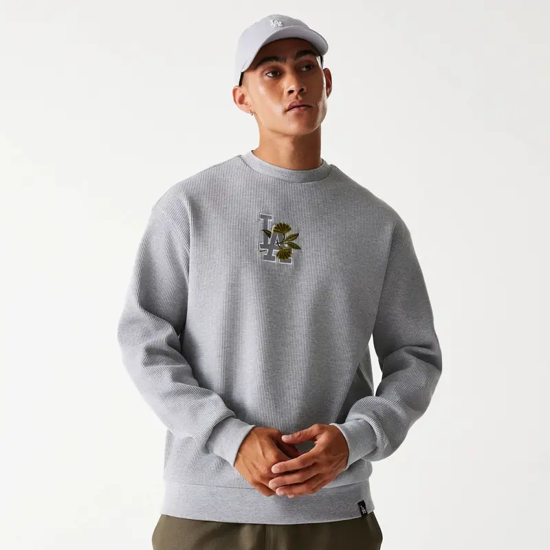 LA Dodgers MLB Waffle Grey Oversized Crew Neck Sweater