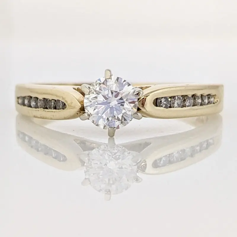 14K .41 CARAT TOTAL SI1 I DIAMOND ROUND (13) PRONG/ CHANNEL SET ESTATE RING 3.1 GRAMS