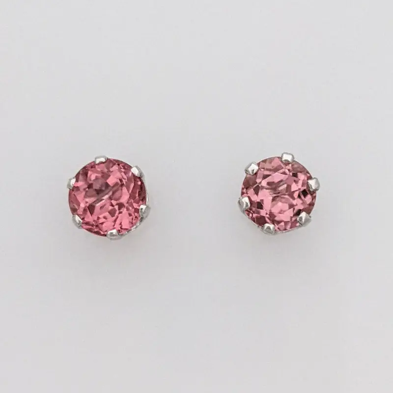 14K WHITE PINK TOURMALINE ROUND 6MM ESTATE STUD EARRINGS 1.5 GRAMS