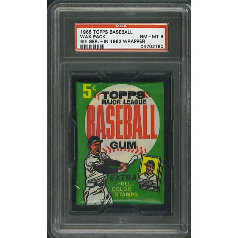 1965 Topps Baseball Unopened 6th Series Wax Pack PSA 8 (1962 wrapper)