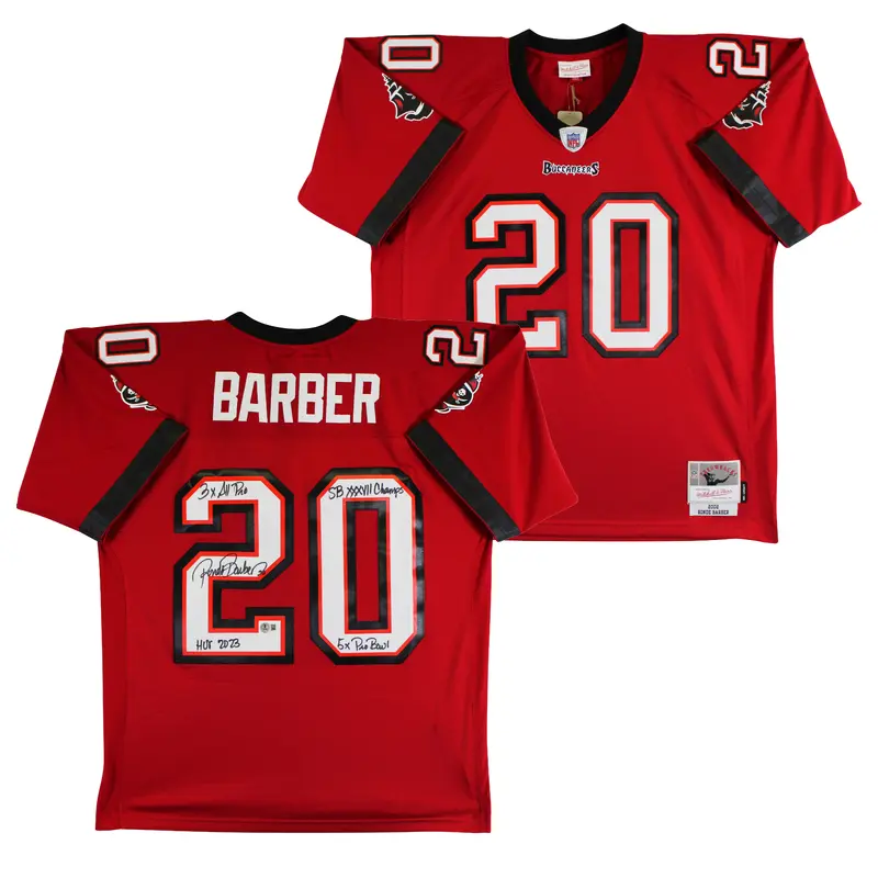 Buccaneers Ronde Barber "4x Insc" Signed Red M&N Throwback Jersey BAS Witnessed