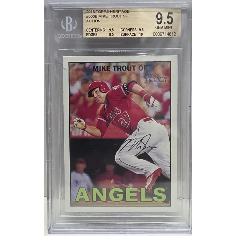 Mike Trout 2016 Topps Heritage Action SP #500 BGS 9.5 Gem Mint