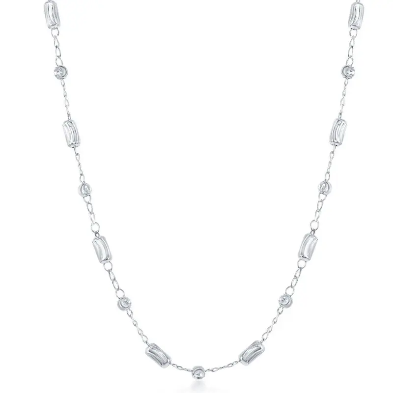 Sterling Silver Diamond Cut Small Rod and Bead Necklace
