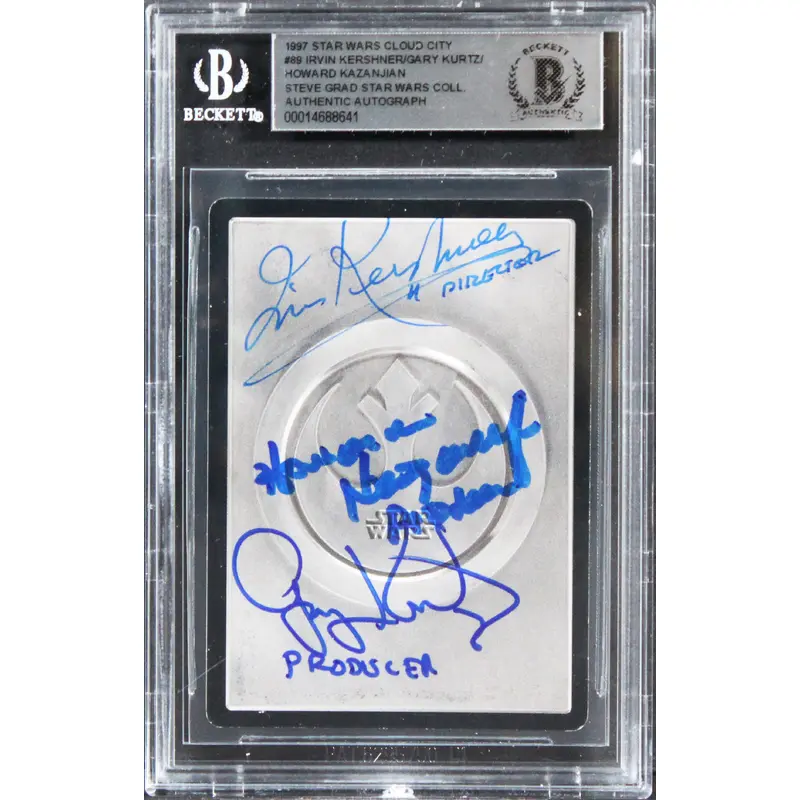 Star Wars (3) Kershner, Kurtz & Kazanjian Signed 1997 SW CC #89 Card BAS Slabbed
