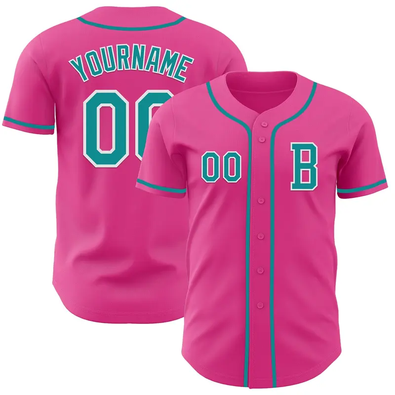 Custom Pink Teal-White Authentic Baseball Jersey