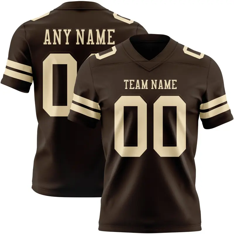 Custom Brown Cream Mesh Authentic Football Jersey
