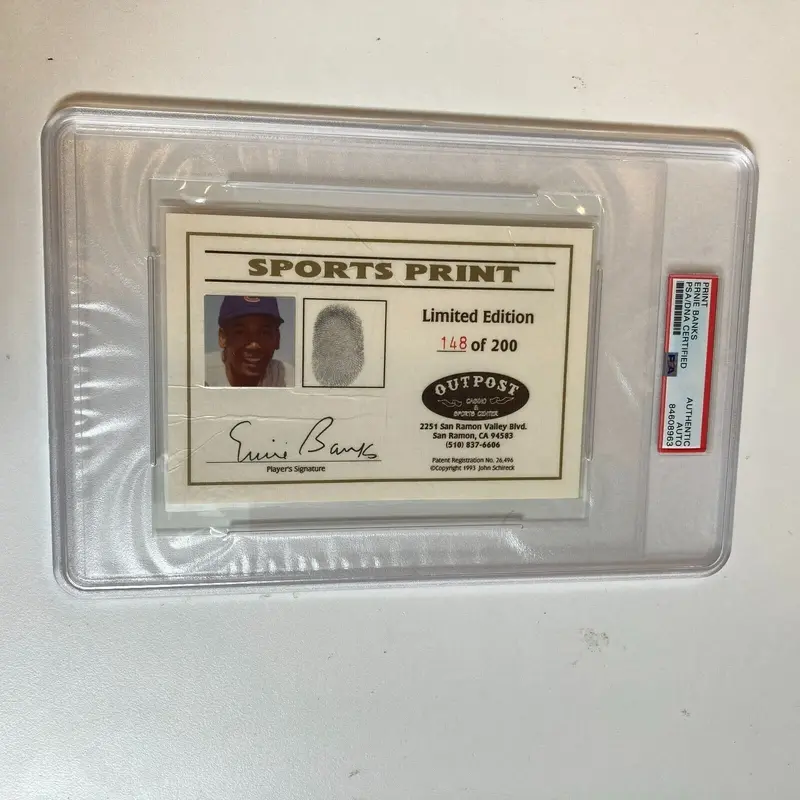 Ernie Banks Signed Autographed Actual Fingerprint With Photo PSA DNA