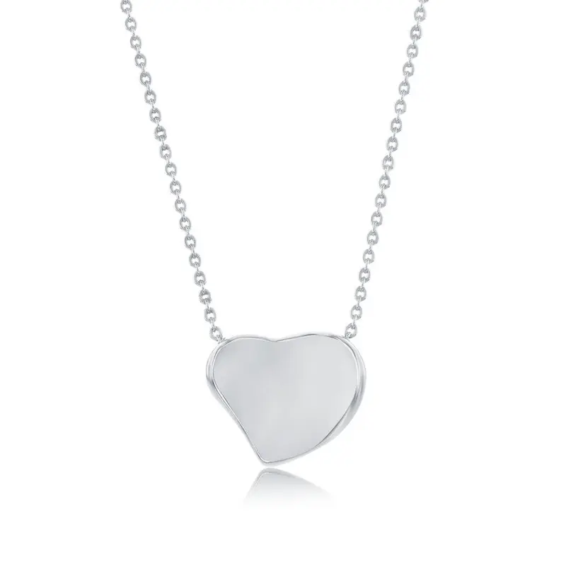 Sterling Silver, Polished Heart Necklace