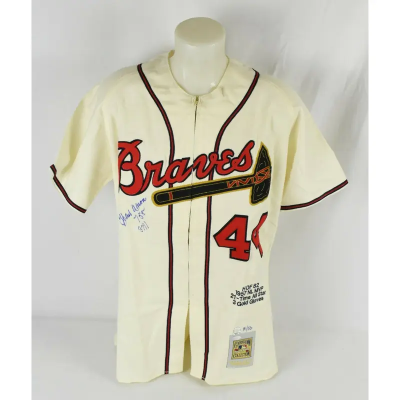 Hank Aaron 755 Home Runs 3771 Hits Signed Authentic Braves Jersey Steiner COA
