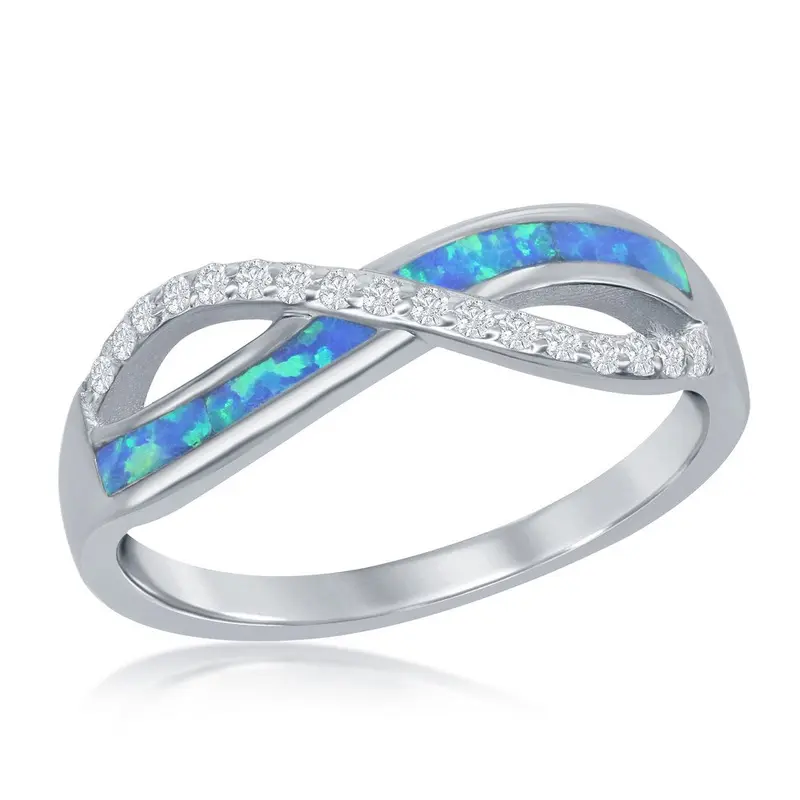 Sterling Silver CZ and Blue Inlay Opal Infinity Ring