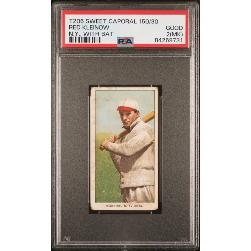 Red Kleinow 1909-11 T206 Sweet Caporal 150/30 N.Y., With Bat PSA 2 Good MK