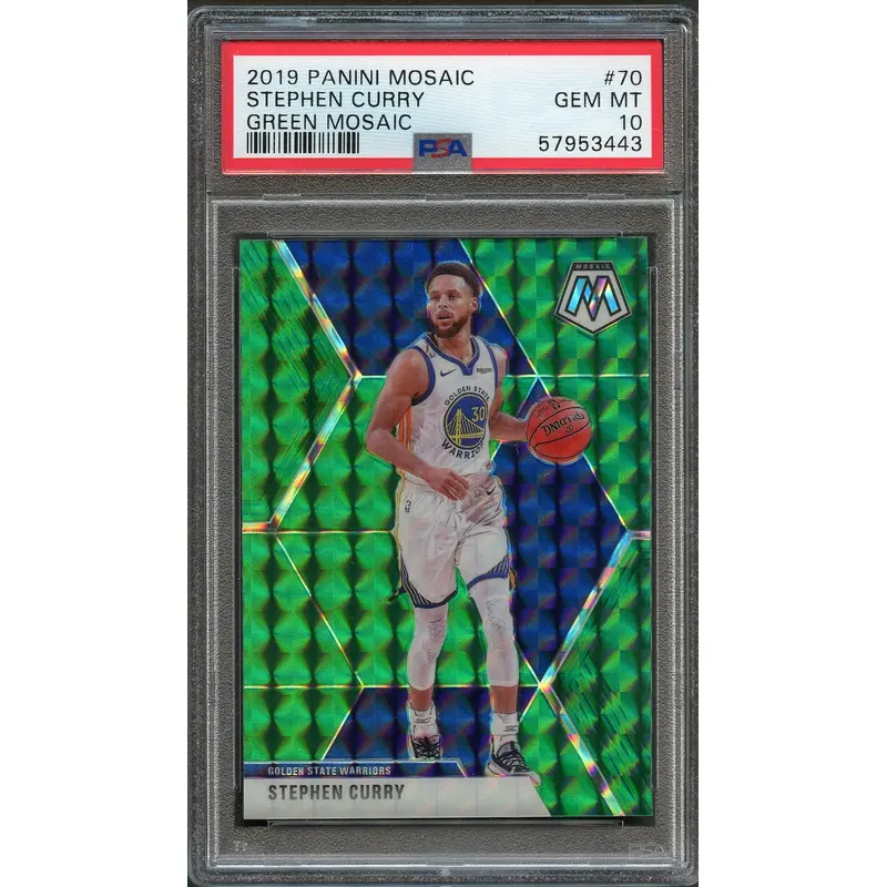 2019-20 Panini Mosaic Green #70 Stephen Curry PSA 10 Gem Mint Warriors