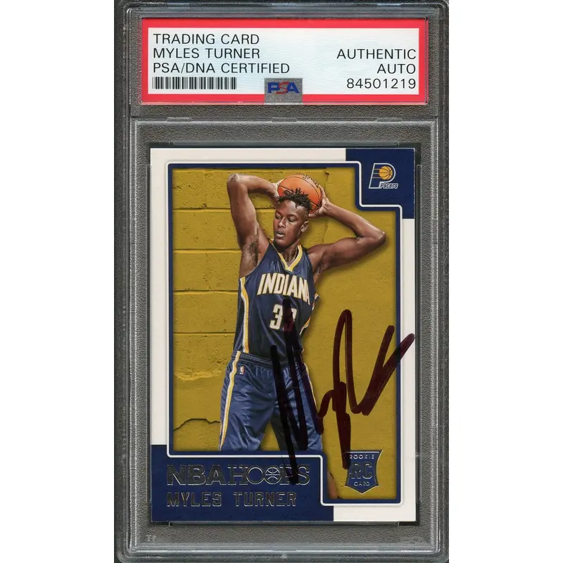 2015-16 NBA Hoops #272 Myles Turner Signed Card AUTO PSA Slabbed RC Pacers