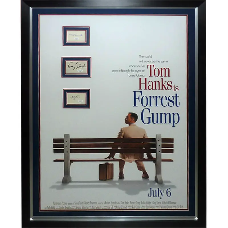 Forrest Gump Full-Size Movie Poster Deluxe Framed with 3 Cast Autographs - JSA