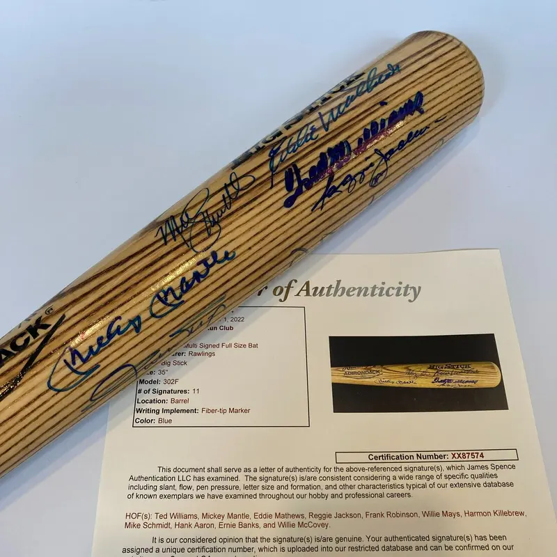 500 Home Run Club Signed Bat Mickey Mantle Ted Williams Willie Mays JSA COA