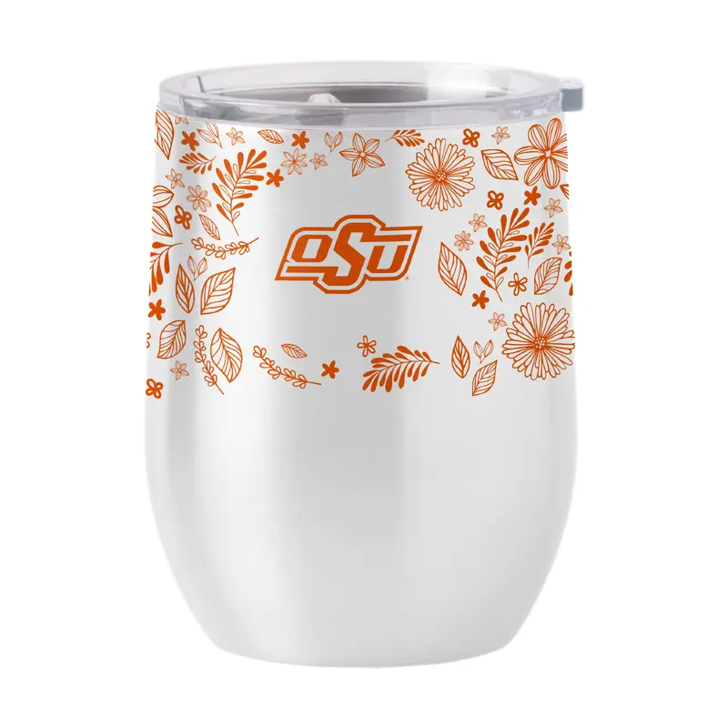 Oklahoma State 16oz Botanical Stainless Curved Beverage
