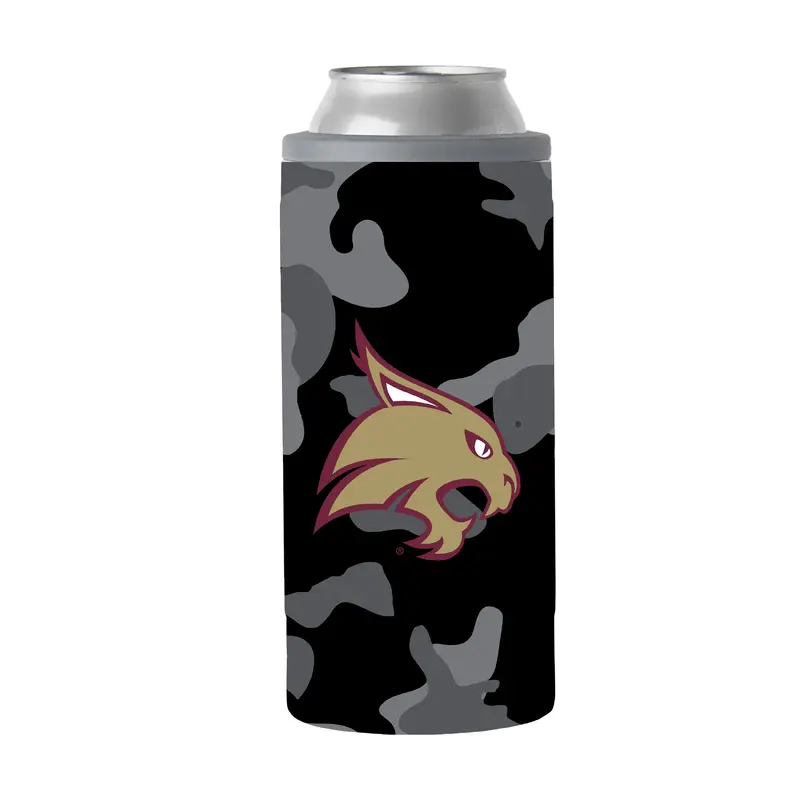 TX State Black Camo 12oz Slim Can Coolie