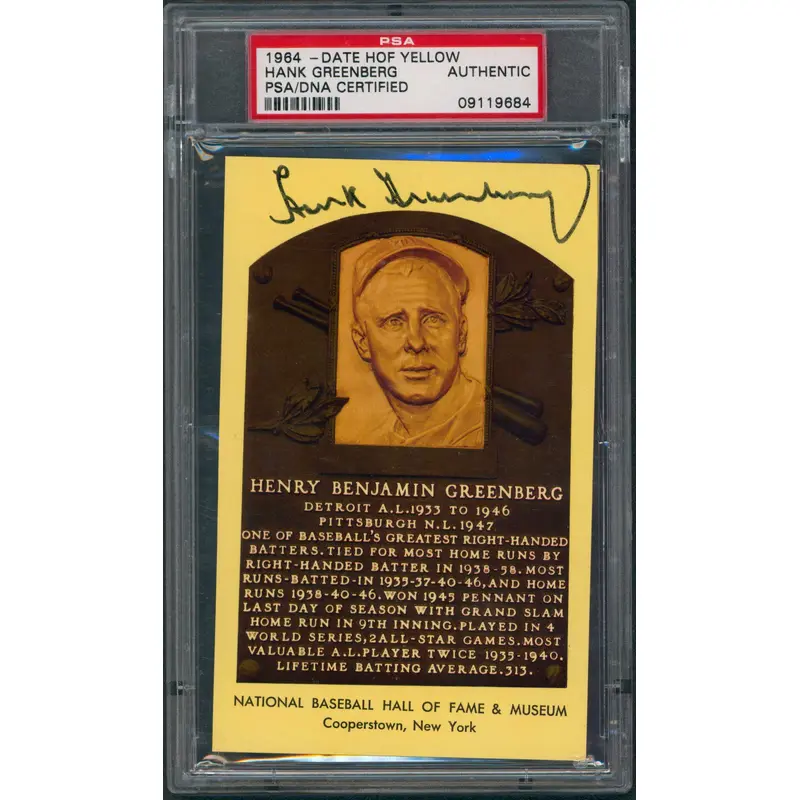 Tigers Hank Greenberg Signed 1964 - Date HOF Yellow 3.35x5.25 Postcard PSA Slabbed