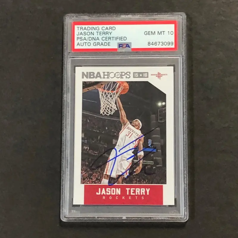 2015-16 NBA Hoops #53 Jason Terry Signed Card AUTO 10 PSA Slabbed Rockets