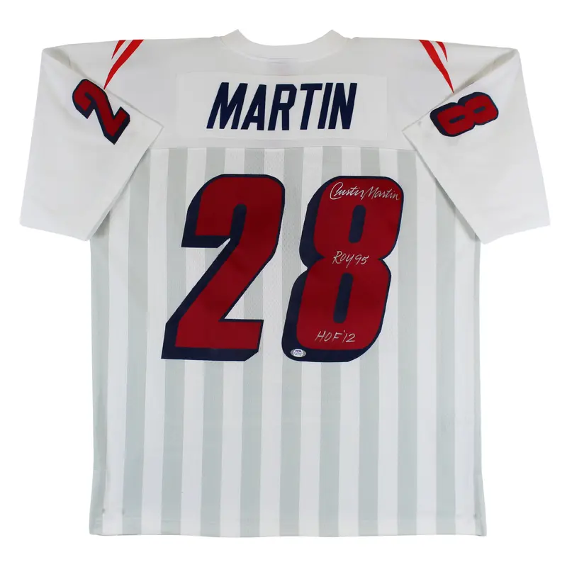 Patriots Curtis Martin "2x Insc" Authentic Signed White M&N Jersey PSA/DNA Itp
