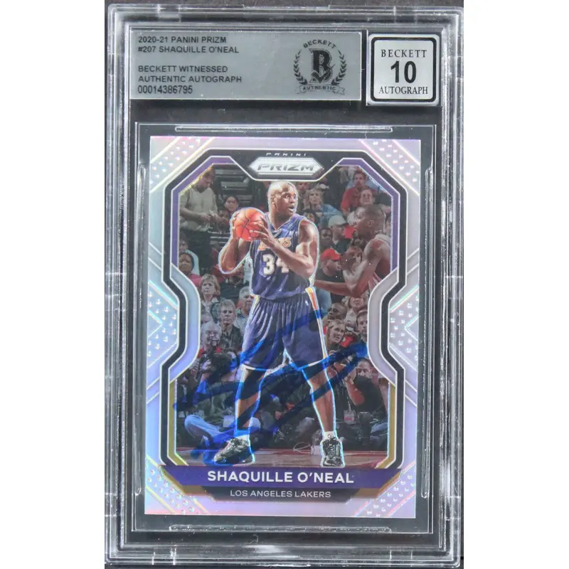 Shaquille O'Neal Signed 2020 Panini Prizm Silver #207 Card Auto 10! BAS Slabbed
