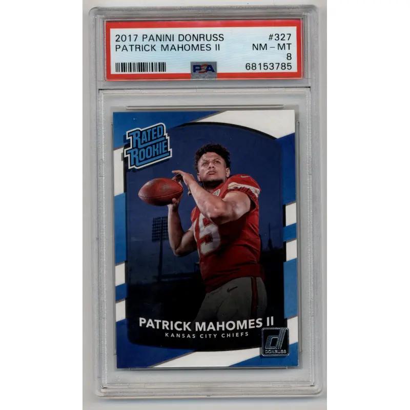 Patrick Mahomes 2017 Donruss Rated Rookie #327 PSA 8 Near Mint-Mint