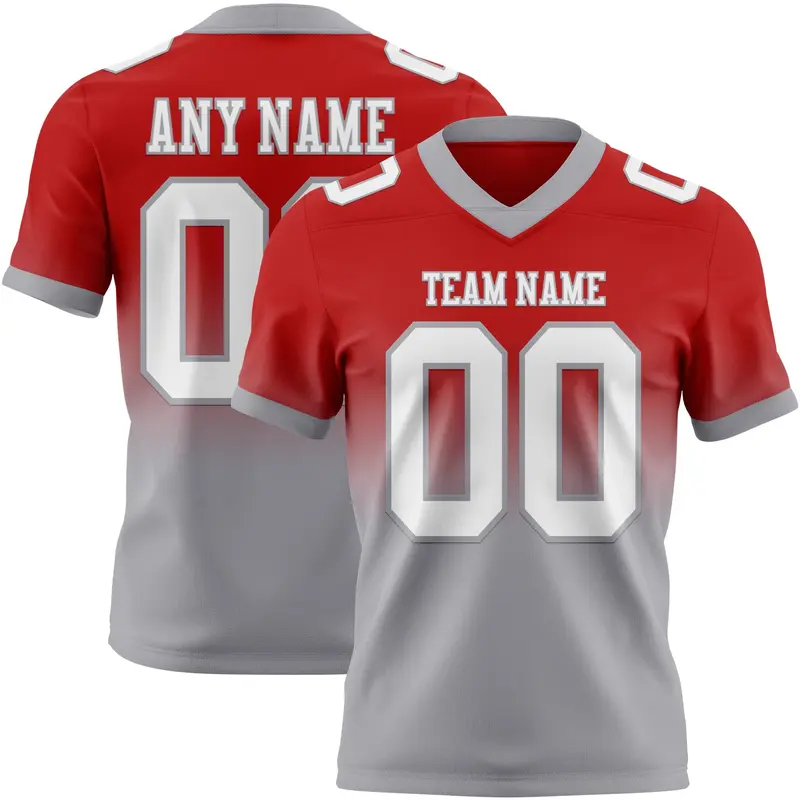 Custom Red White-Gray Mesh Authentic Fade Fashion Football Jersey