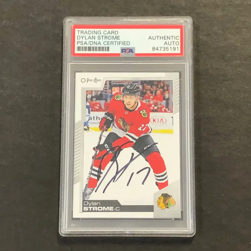 2020-21 O-Pee-Chee #442 Dylan Strome Signed Card AUTO PSA slabbed Blackhawks