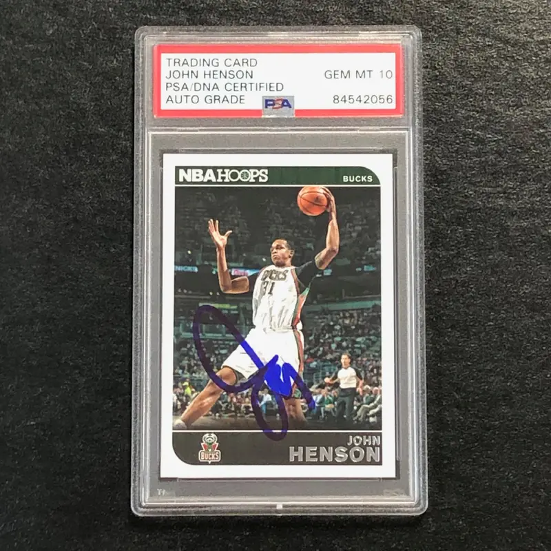 2014-15 NBA Hoops #150 John Henson Signed Card AUTO 10 PSA Slabbed Bucks