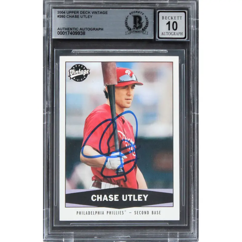 Phillies Chase Utley Signed 2004 Upper Deck Vintage #260 Card Auto 10! BAS Slab